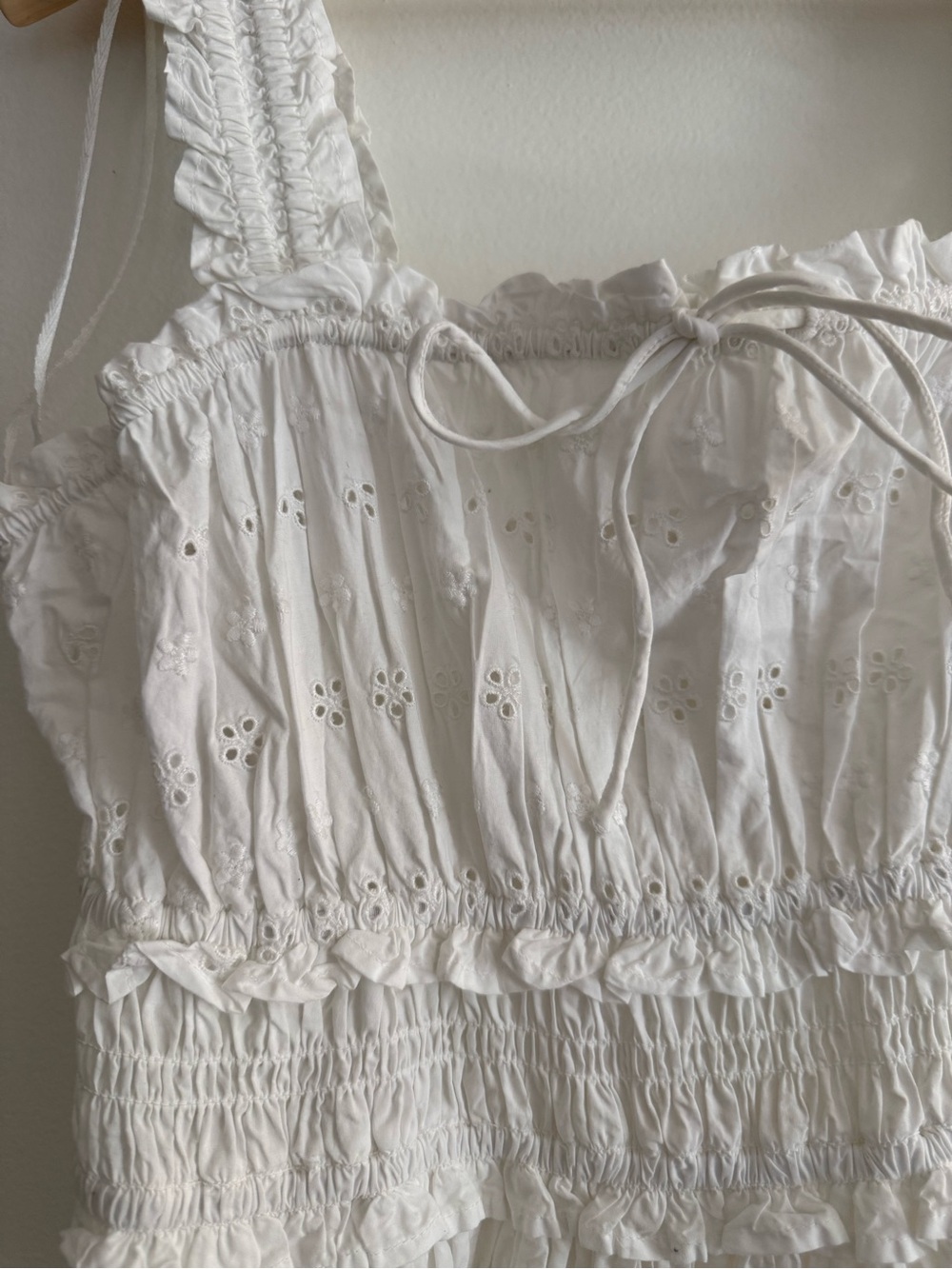 NWT Gap x Doen White Eyelet Smocked Sundress with Ruffled Straps - Picture 4 of 10